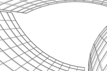 Architecture building 3d. Concept sketch. Geometric backdrop