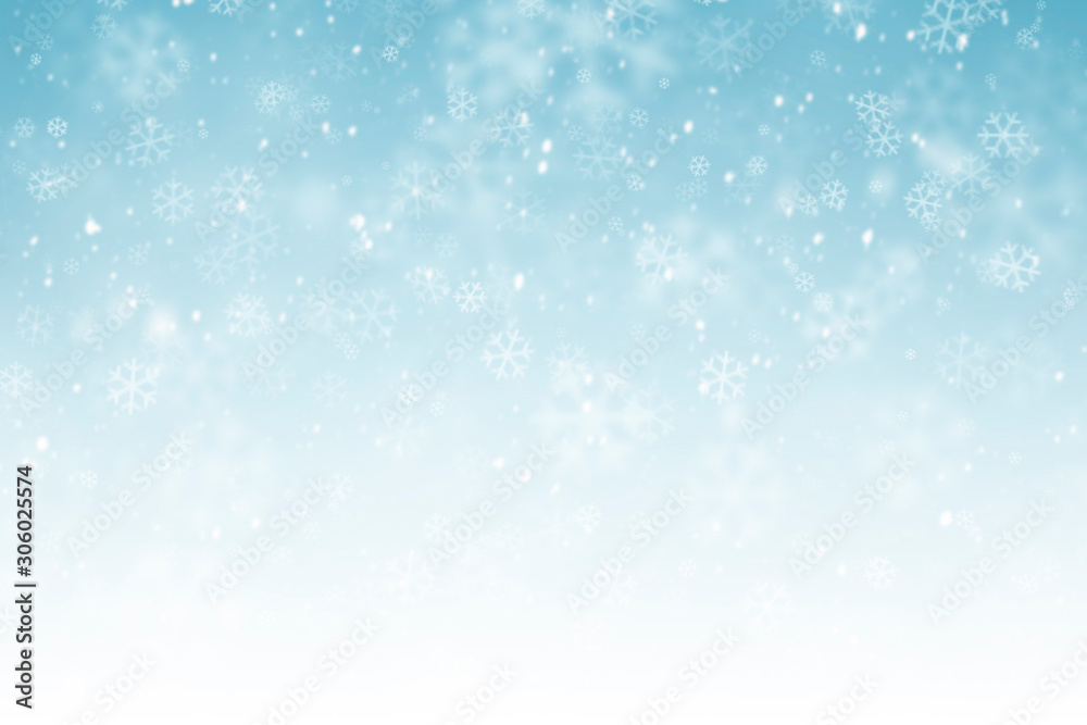 Wall mural abstract winter background with snowflakes, Christmas background with heavy snowfall, snowflakes in the sky