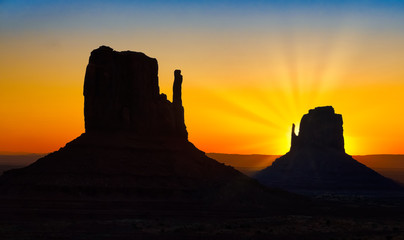 Monument Valley region of the Colorado Plateau with vast sandstone buttes on the Arizona–Utah...