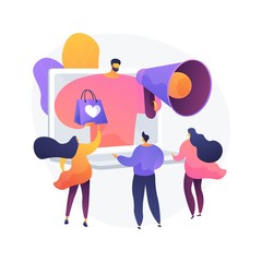 Bonus program, discounts and gifts, advertising campaign. Offer for buyers, merchandise promotion. Promoter with megaphone cartoon character. Vector isolated concept metaphor illustration.