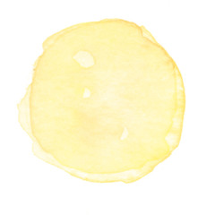 close up of a yellow watercolor stain on a white background