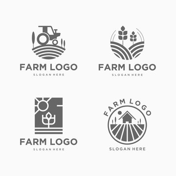 Vector set of logo design templates in trendy linear style .wheat and grain graphics for bakery emblems