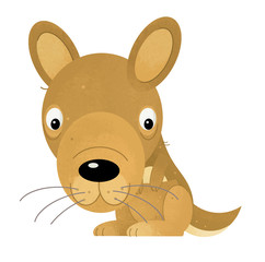 cartoon scene with happy and funny kangaroo on white background - illustration for children