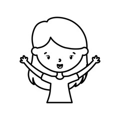 happy little girl cartoon character portrait line style