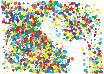 Festive color square confetti background. Abstract frame confetti texture for holiday, postcard, poster, website, carnival, birthday, children's parties. Cover confetti mock-up. Wedding card layout