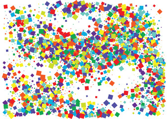 Festive color square confetti background. Abstract frame confetti texture for holiday, postcard, poster, website, carnival, birthday, children's parties. Cover confetti mock-up. Wedding card layout
