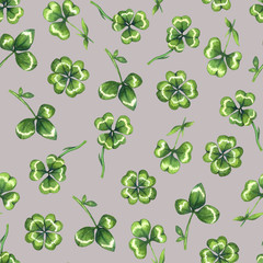 Seamless pattern with watercolor clover. Nature background. Floral pattern. Lucky clover. Perfect for invation, textile, fabric. 