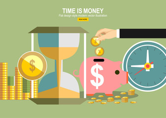 Time is money concept. Flat vector icon.