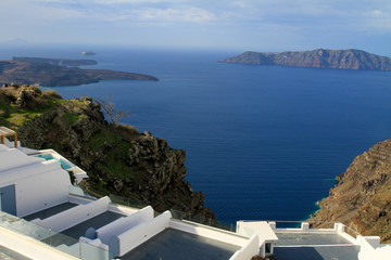 A beautiful coastal view of the Greek Island of Santorini