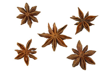 Star anise fruits on a white background