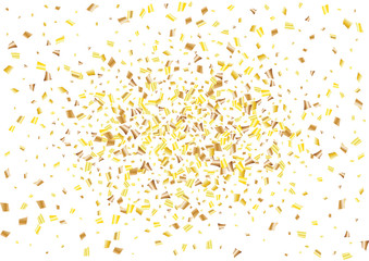 Festive golden rectangle confetti background. Abstract frame confetti texture for holiday, postcard, poster, website, carnivals, birthday and children's parties. Cover confetti mock-up. Wedding card
