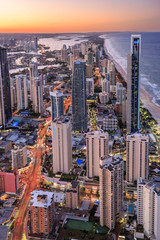 Gold Coast skyline photographed from the top of Q1 outside on the sky walk with other photographers at Skypoint