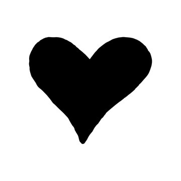 Black hand drawn heart on white background. Design element for Valentine s day. Print for poster, t-shirt, bags, postcard, sweatshirt, flyer, clothes.