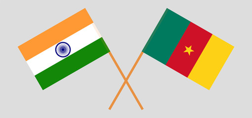 Crossed flags of Cameroon and India