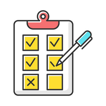 checklist with pen, yellow boxes, completed clip art preview