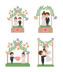 Set of brides and grooms cartoons design