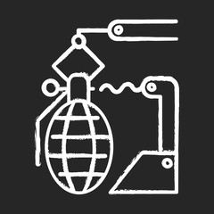 Arms industry chalk icon. Defense technology. Military sector. Weapon development, production. Preparing for war. Automatic grenades production line. Isolated vector chalkboard illustration