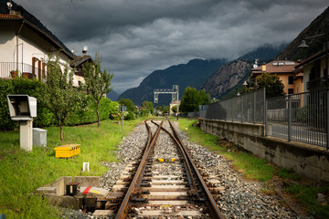 Fototapeta na wymiar the railway in Hone town, Aosta Valley, Italy