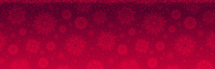 Naklejka na ściany i meble Red christmas banner with snowflakes. Merry Christmas and Happy New Year greeting banner. Horizontal new year background, headers, posters, cards, website.Vector illustration
