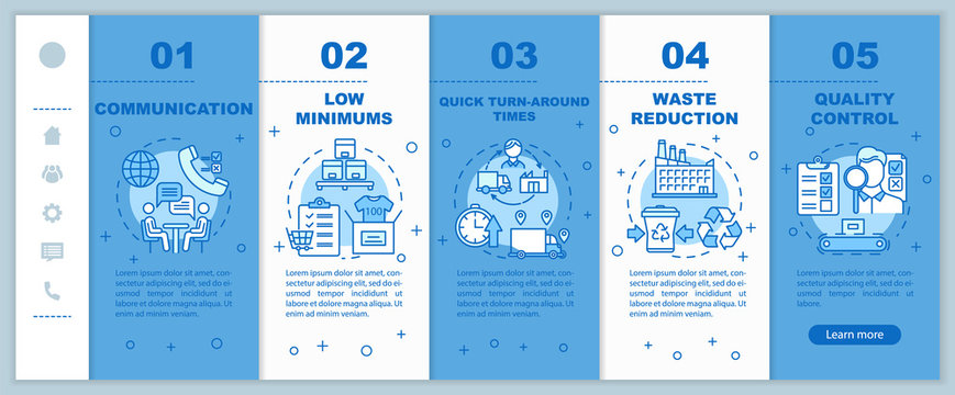 Advantages of local production onboarding mobile web pages vector template. Responsive smartphone website interface idea with linear illustrations. Webpage walkthrough step screens. Color concept