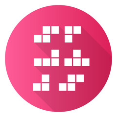 Tiling puzzle pink flat design long shadow glyph icon. Tile-matching game. Block arrangement. Mental exercise. Ingenuity, intelligence test. Brain teaser. Vector silhouette illustration