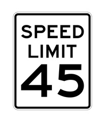 Fototapeta Speed limit 45 road sign in USA obraz