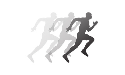 Fototapeta na wymiar a silhouette image of a three person running forward symbolizing momentum and dynamic movement