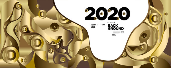 New Year 2020 Abstract Geometric and Fluid Gold Background for Banner, card, social media story, and poster. Vector in eps 10