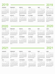 Calendar for 2019, 2020, 2021