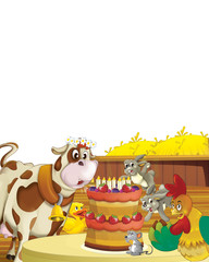 cartoon scene with cow having fun on the farm on white background - illustration for children