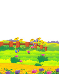 cartoon scene with nature meadow on white background - illustration for children