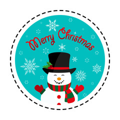 Snowman in black hat. Merry Christmas. Vector illustration. Flat design