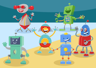 Obraz na płótnie Canvas funny robots cartoon characters group