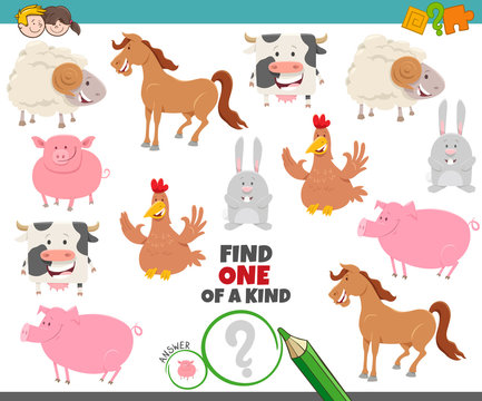 one of a kind task for children with farm animals