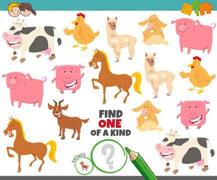 one of a kind game for kids with farm animals
