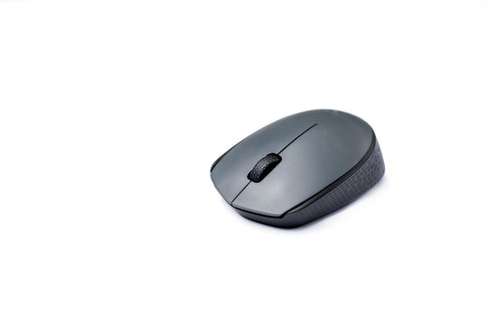 Gray wireless pc mouse isolated on white background, copy space. Computer peripherals