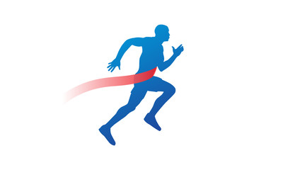 Fototapeta na wymiar a blue image of a three person running forward symbolizing momentum and dynamic movement