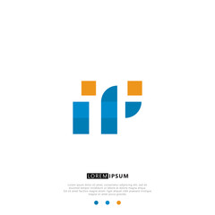 IP I P Logo Monogram with Blue and yellow Colors. modern letter logo design