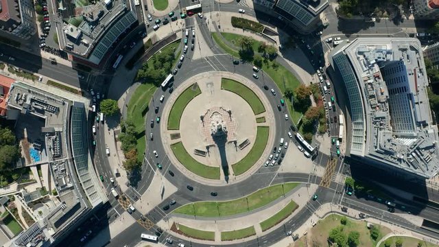 Top View of Marques de Pombal Square, Lisbon, Portugal.