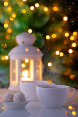 Christmas day together with a cup of hot chocolate