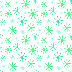 Seamless Christmas vector pattern. Blue snowflakes isolated on white background. Festive illustration. Cute doodle art. Perfect for wallpaper or fabric.