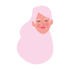 happy woman with pink long hair icon