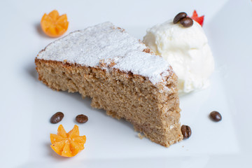 Coffee cake with ice cream