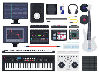 Set of Music Studio icons flat vector