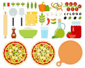 Set of Italian Pizza icons flat vector