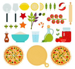Set of Seafood Pizza icons flat vector