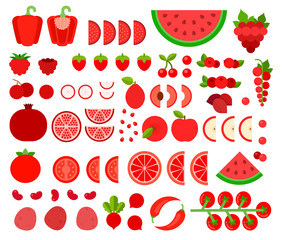 Set of Red Products icons flat vector