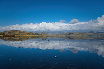 Bay during an outflow, located near Black beach Reynisfjara and the village of Vik. Sudurland, Iceland, Europe. September 2019