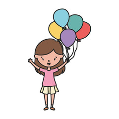 happy little girl cartoon character with decorative balloons