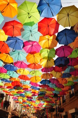 Fototapeta na wymiar Colorful umbrellas in Agueda, Portugal